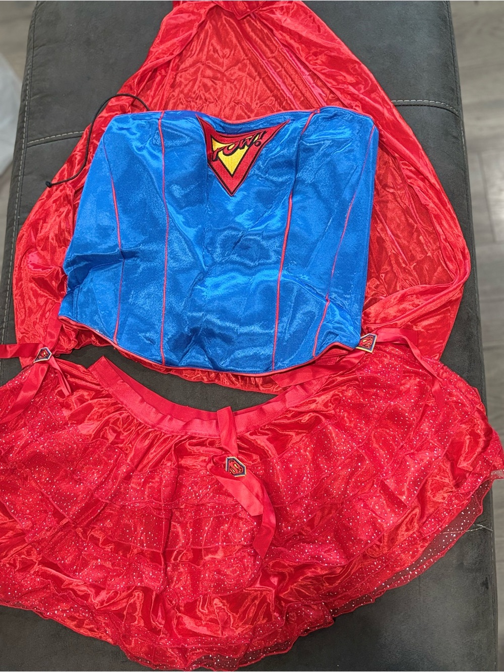 Superhero-Inspired Blue & Red Strapless Bustier with Red Ruffled Skirt